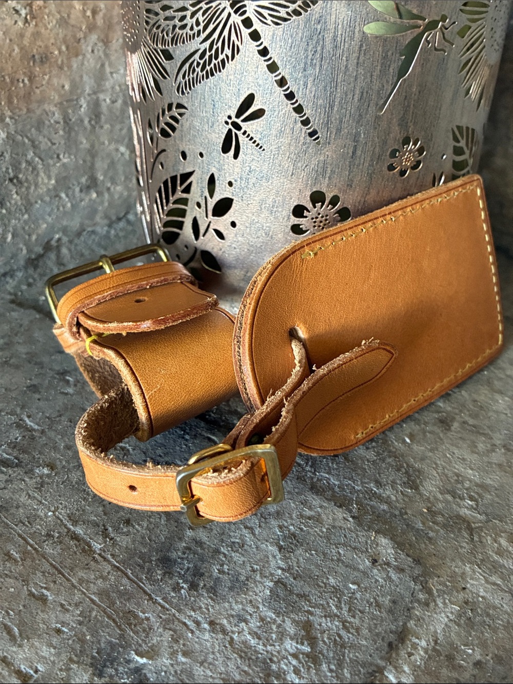 Vintage Louis Vuitton Vachetta Leather Luggage Tag & Poignet Handle Keeper Set - Picture 16 of 17